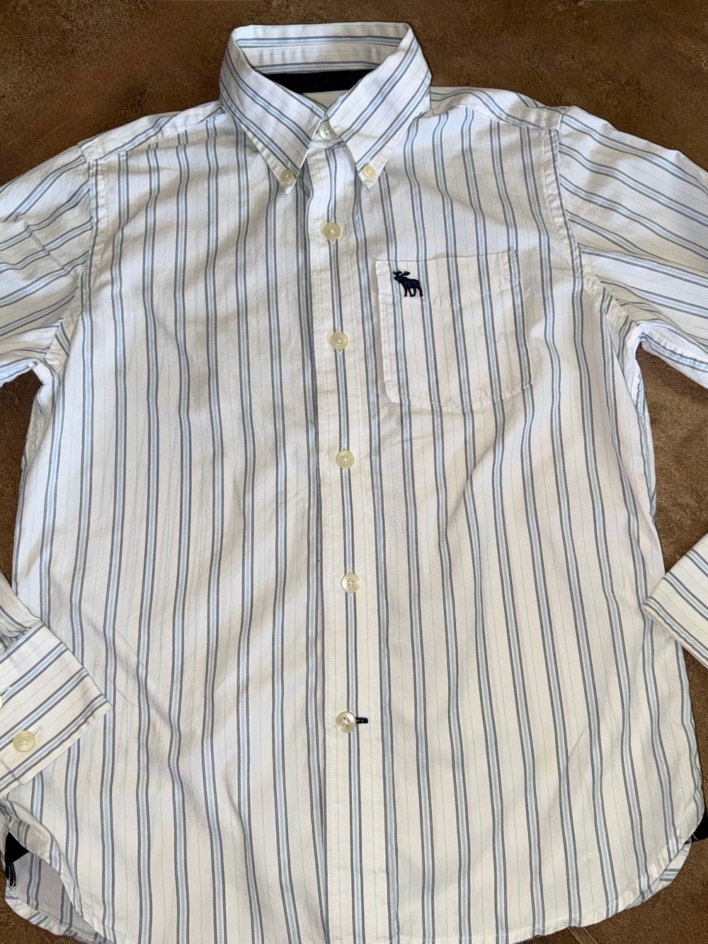 Abercrombie & Fitch White Button-Down Shirt with Blue Pinstripes